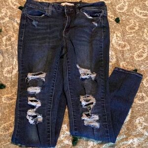 SO Women's Distressed Dark Blue Skinny Jeans